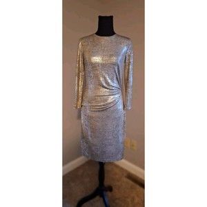 Vince Camuto Sheath Dress Ruched Metallic Long Sleeve Cocktail Size 4, Gorgeous